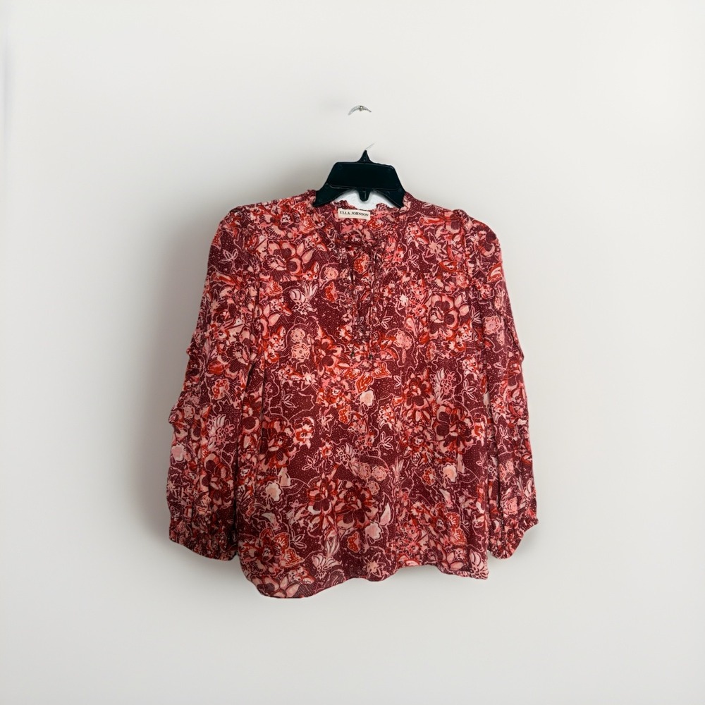 Ulla Johnson Rana Blouse in Coral Size 4 Floral Boho Western